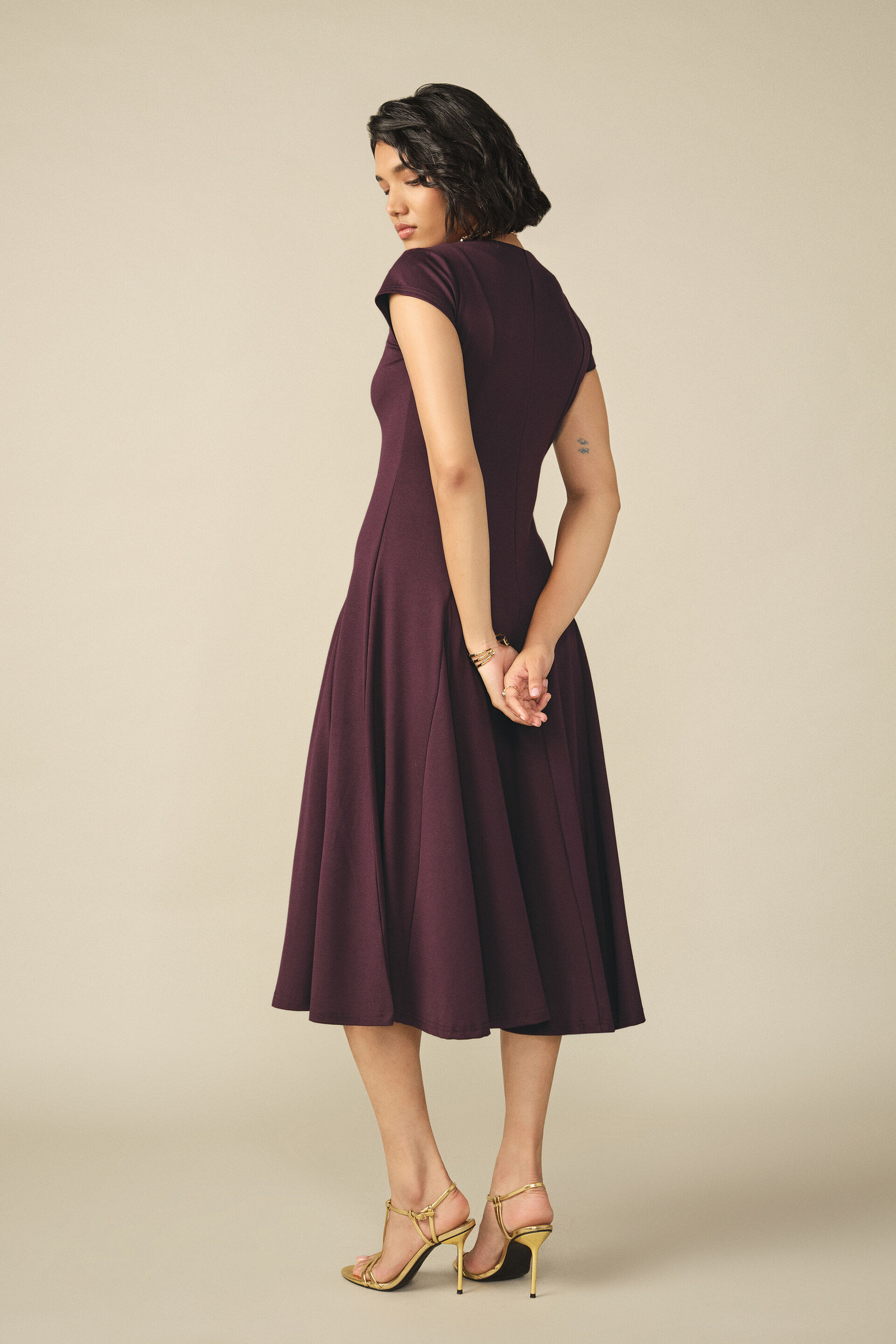 Godet Midi Dress in Plum, Plum, image 4